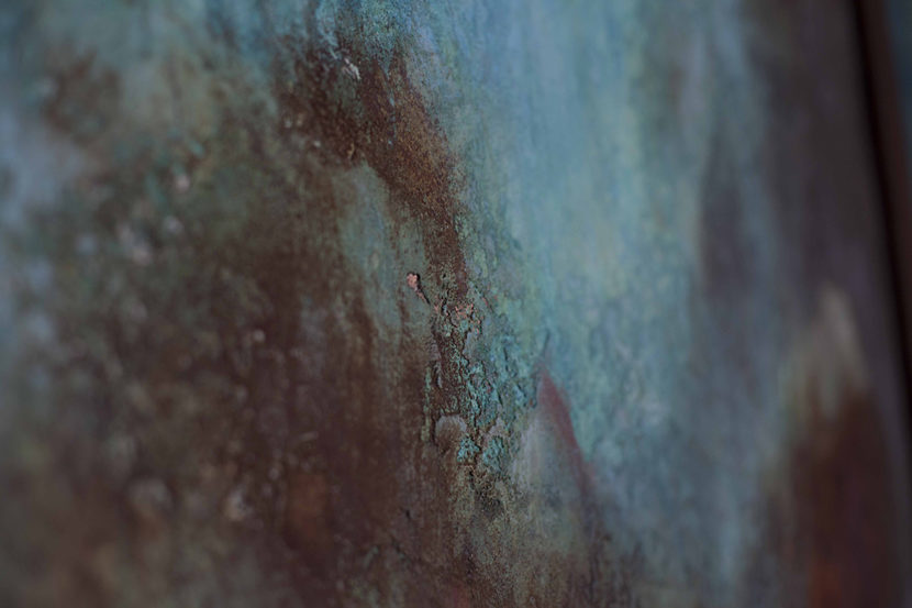Grazia Lombardi; ENOTECA - PARETE OSSIDATA; Parete con in malta con polvere di metallo e rame in polvere ossidato